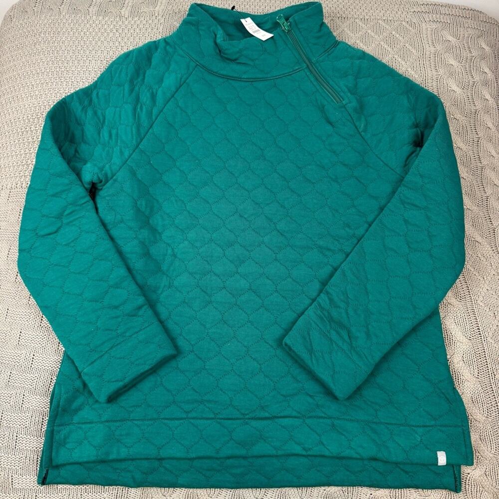 Talbots Green Quilted Mock Neck with Zipper Pullover Petite Medium New With Tags